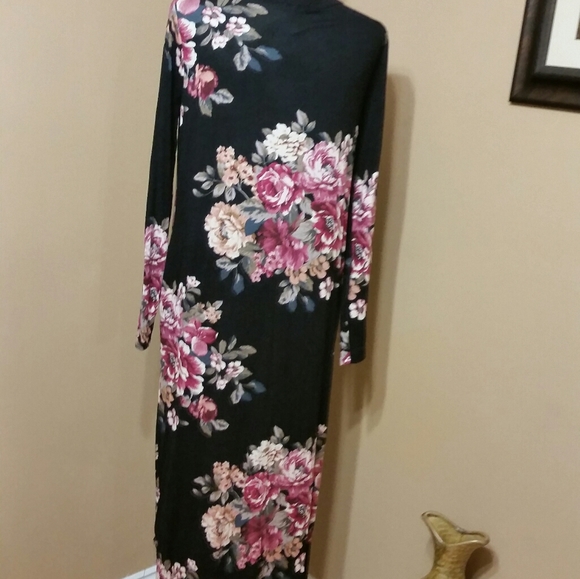 Oddy Black Floral Long Sleeve Maxi Dress w Pockets - Picture 3 of 9